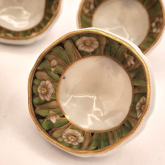 RARE Set Of 5 Vintage Nippon Porcelain Moriage Floral Pattern Footed Nut Bowls - Picture 4 of 12